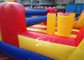 37' long outdoor commercial kids inflatable obstacle course with pillars and slides inside